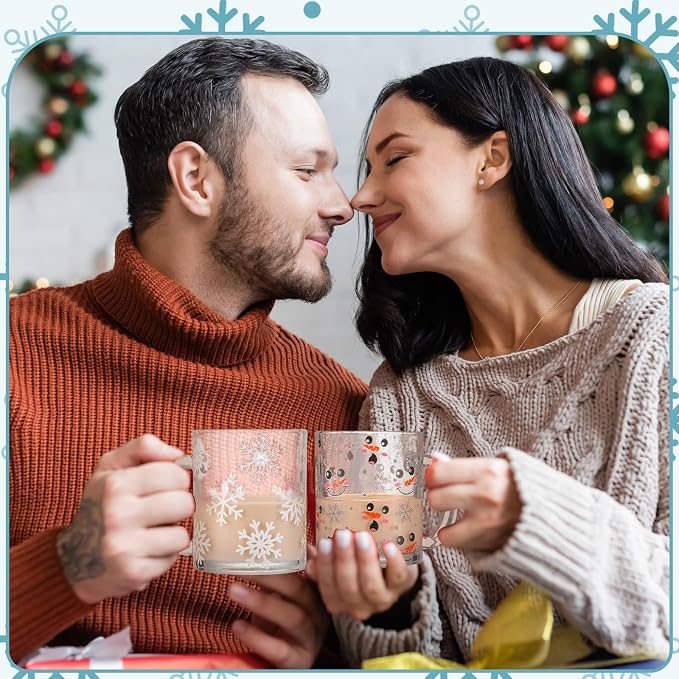 Tioncy 4 Pcs Winter Coffee Glass Mugs 12 oz Christmas Snowman Glass Cups with Handle Winter Coffee Cup Snowflakes Mug White Holiday Gifts Drinking Containers for Xmas Party Supplies - Image 6