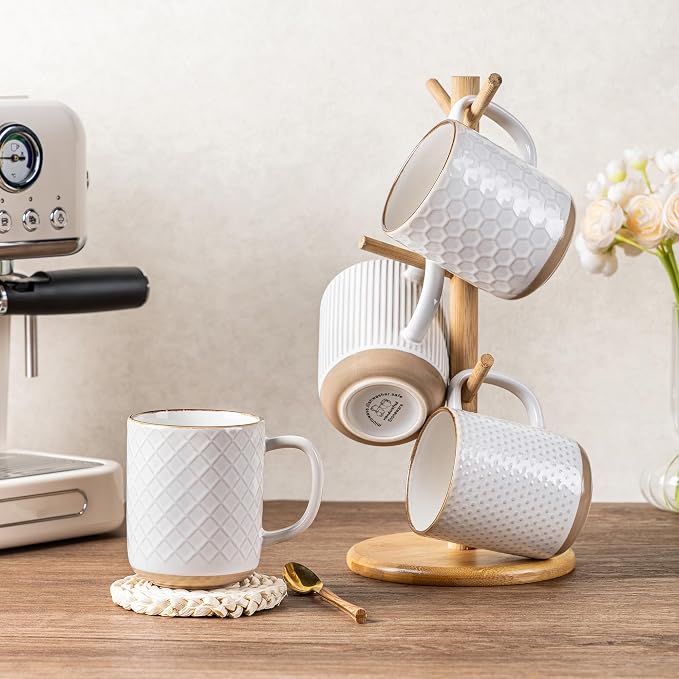 GBhome Large Coffee Mugs Set of 4, 16oz Handmade Stoneware Coffee Mugs Set with Large Handle for Cappuccino/Latte/Tea/Hot Cocoa, Dishwasher & Microwave Safe, Off White - Image 9