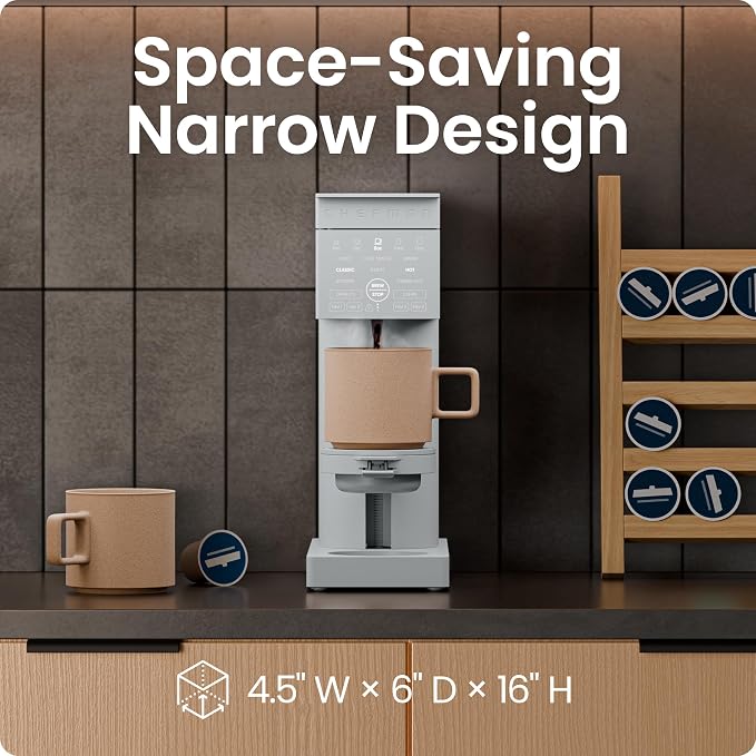 Chefman Caffeinator Single Serve Coffee Maker, Brew Kcups & Grounds, Drip Coffee Machine with Brew Strength Settings, Iced Coffee Function, 45 oz. Removable Water Reservoir - Image 10