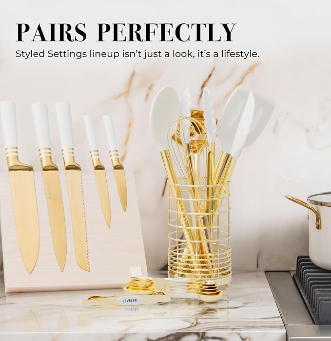 Styled Settings White and Gold Magnetic Measuring Spoons, 8-Piece | Stainless Steel Double Sided Measuring Spoons for Cooking and Baking - White and Gold Kitchen Accessories, Ideal for Gifting - Image 9