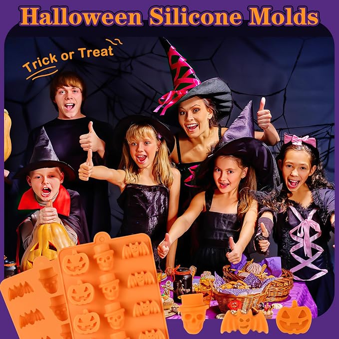 Halloween Chocolate Molds, 2 Pack Halloween Silicone Candy Mold 36 Cavity | Small Pumpkin Silicone Mold Skull Gummy Molds and Bat Design for Chocolate Candy Jelly Ice Cube Cookies, Trick or Treat Party - Image 7