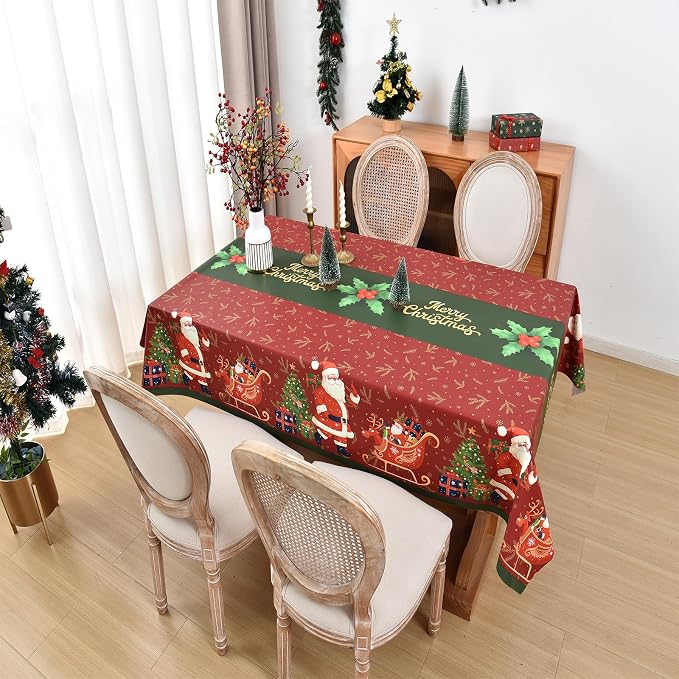 Christmas Tablecloth Heavy Duty Vinyl Red 54x54 inch Rectangle Christmas Table Cloth Reusable Waterproof Foldable Plastic Tablecloths PVC Xmas Table Cover for New Year Party Decor - Image 8