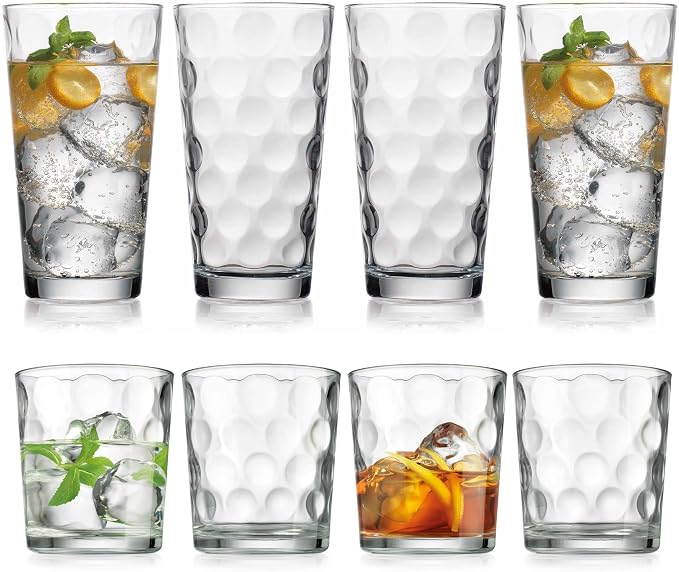 Home Essentials & Beyond Glassware Drinking Glasses Set Of 8 4 Highball (17 oz.) Kitchen Glasses | 4 (13 oz.) Rocks Glass Cups for Water, Juice and Cocktails. - Image 9