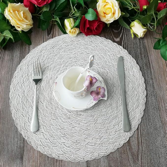 SHACOS Round Braided Placemats 15 inch Set of 6 Boho Thick Washable Kitchen Table Placemats for Home Wedding Party (T-Ivory, 6) - Image 9
