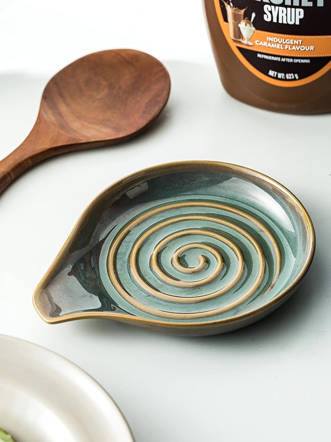 Spoon Rest for Stove Top, Countertop Spoon Holder with Handle for Easy Hold, Farmhouse Decor, Utensil Rest for Spoons, Ladles, Tongs, Spatula, Blue and Green | Ceramic Spatula Holder, Modern Farmhouse Decor | Large Utensil Rest for Ladles, Tongs, Spatu... - Image 7