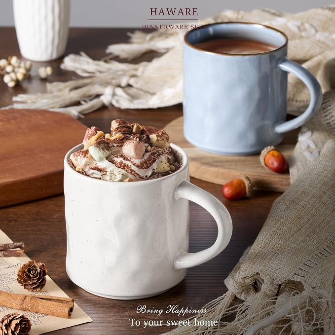HaWare 14OZ Coffee Mugs Set of 4, Stoneware Coffee Cups with Handle, Latte Mug for Man, Woman, Dad, Mom, Modern Tea Mugs for Latte/Cappuccino/Cocoa/Milk, Dishwasher& Microwave Safe, Multicolor - Image 7