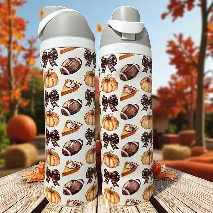 Tumbler, 40oz Tumbler, Western Tumbler, Engraved Cup with Handle, Cute Coffee Mug, 40oz Coffee Mug (24oz White-Fall/Football(TPJ66))
