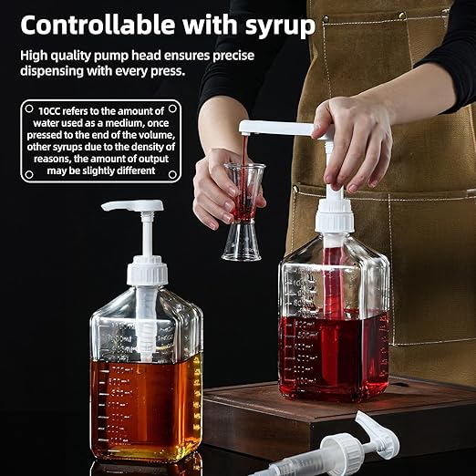 Large Capacity Syrup Dispenser for Coffee Bar, 54oz 1600ml PET Syrup Bottle w Measuring Cup and Funnel, Dispenser Bottle w Upgraded Pump