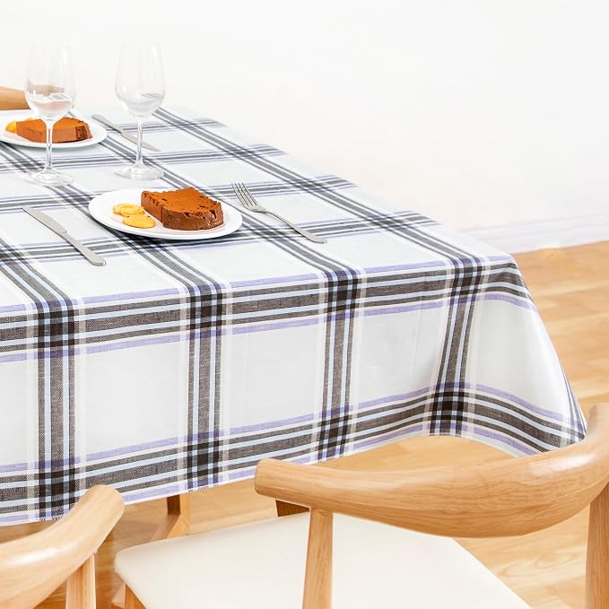 FIFTY FEET 84 * 60 Inch Rectangle Tablecloth, Vinyl Tablecloth with Flannel Backing for Rectangle Tables Waterproof, Spill Proof Plastic Picnic Table Cover for Dining/Camping/Indoor/Outdoor(Plaid-B) - Image 9