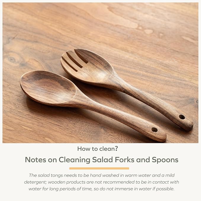 Muso Wood Acacia Salad Servers, 10-inch, Set of 2 | Wooden Salad Tongs for Serving Salad Mixes - Image 7