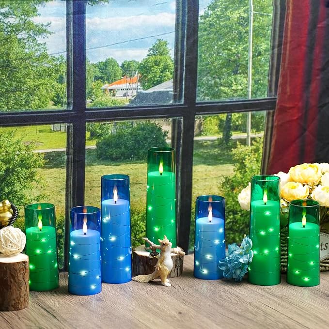 Flameless Candles,with Embedded Star String, Battery Operated Candles Flickering LED Pillar Candles with Remote Control and Timer, Home Decoration Add a Warm and Romantic Atmosphere,Set of 7 (Blue) - Image 6