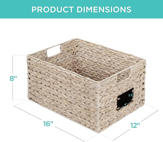 Best Choice Products Pantry Baskets Set of 2 16x12in Water Hyacinth Storage Baskets, Woven Wicker Kitchen Organizers with handles w/Chalkboard Label Chalk Marker - White - Image 7