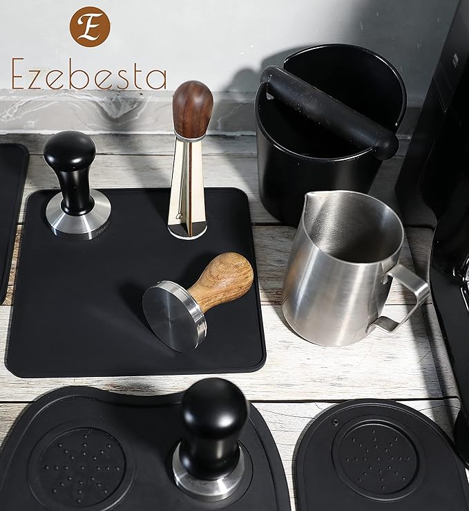 58mm Coffee Tamper Espresso Press with Tamper Mat Tamper with 304 Stainless Steel Base Wooden Handle Barista Espresso Machines Accessory (58mm)