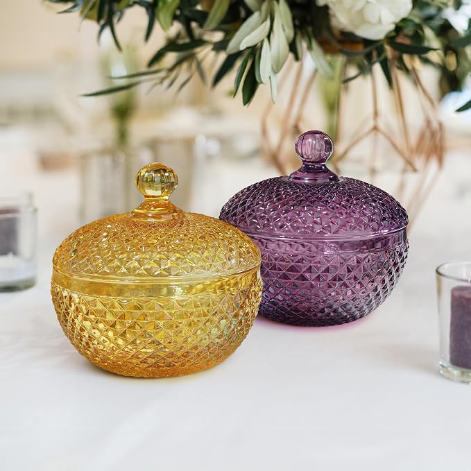 Joeyan 12 oz Small Amber Glass Jars with Lid,Embossed Glass Candy Dishes,Diamond Faceted Food Container,Decorative Jewelry Box Apothecary Canisters,Colored Kitchen Bathroom Buffet Storage Organizer - Image 9