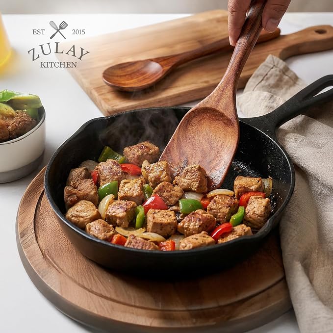 Zulay Kitchen 12-Piece Teak Wooden Utensils for Cooking - Natural Teak Utensil Set with Premium Gift Box - Non-Stick Wooden Spoons for Cooking - Kitchen Gift Set - Comfortable Grip Wooden Utensil Set - Image 9