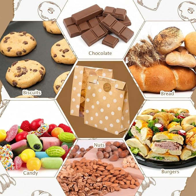 Feifeiya 100 Pack Kraft Paper Bread Bags for Homemade Sourdough Bread with Window & Stickers, 13.7x8.3 Large Bakery Bags for Loaves Greaseproof Food Packaging for Baking Gifts, Brown(Classic) - Image 7