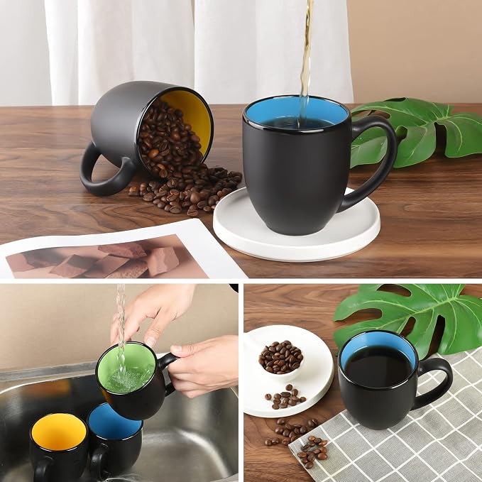BYCNZB 16oz ceramic Coffee Mug Sets with Large Handles Matte Black Porcelain Mug Multiple colors Cups for Coffee, Tea, Juice, Cocoa Set of 6 (16oz) - Image 7