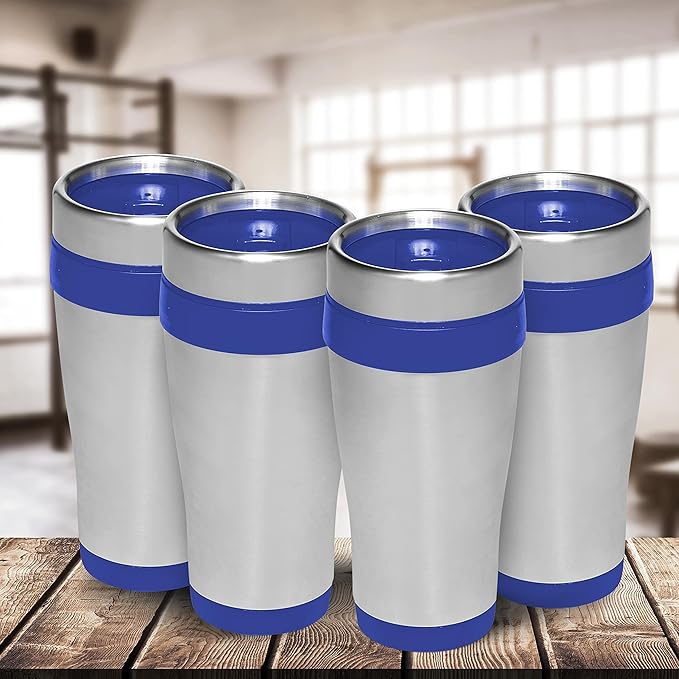 DISCOUNT PROMOS Insulated Stainless Steel Travel Mugs 16 oz. Set of 10, Bulk Pack - Perfect for Coffee, Soda, Other Hot & Cold Beverages - Blue