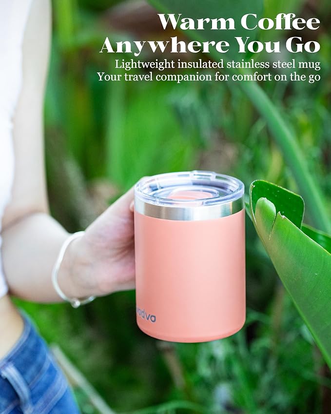 12oz Insulated Coffee Mug with Lid – Includes Two Lids, Stainless Steel Coffee Travel Mug with Handle, Double Wall Vacuum Insulated Camping Mug for Home, Office & Outdoor, Orange - Image 9