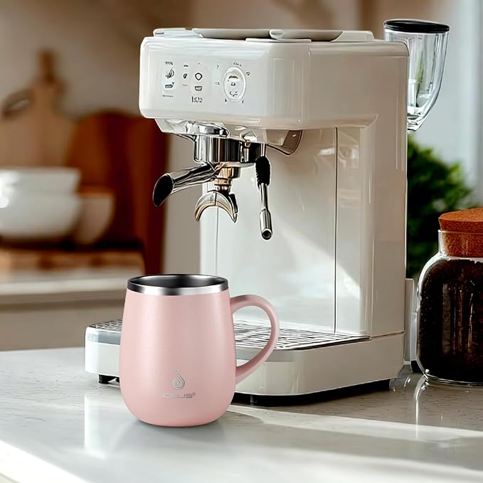 Ideus 16 oz Insulated Coffee Mug with Handle and Lid, Double Wall Stainless Steel Vacuum Thermal Coffee Mug, Travel Coffee Cup Thermal Cup for Home and Office, Sakura Pink - Image 9