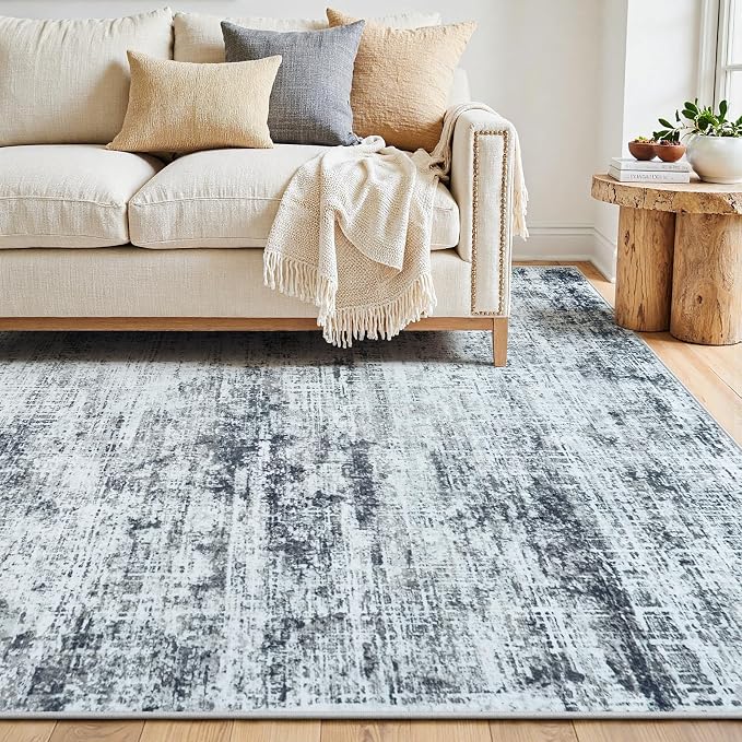 5x7 Washable Area Rug for Living Room Bedroom: Non-Slip Modern Black Grey | Machine Washable TPR Backing, Stain-Resistant Low Pile, Pet & Kid Friendly, Abstract Decor for Dining Room, Dorm, Home Office - Image 9