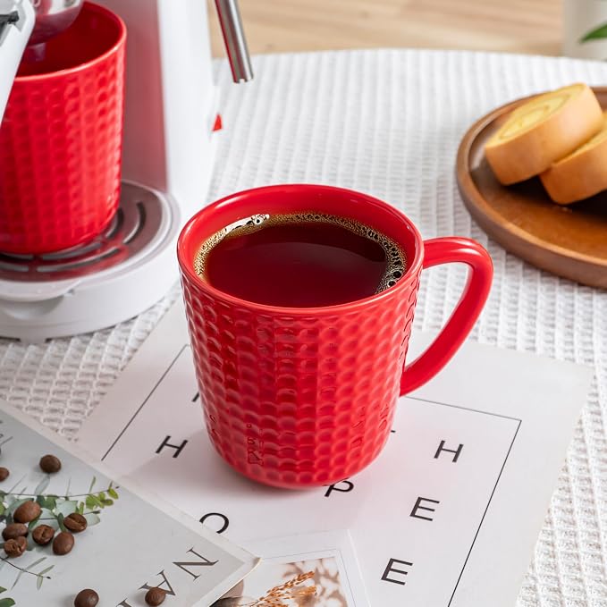 Ceramic Coffee Mugs Set of 4, 14 oz Red Coffee Cups with Handle | Coffee Mugs for Office & Home, Latte Cocoa, Lead-Free, Wedding & Housewarming Gift, Microwave & Dishwasher Safe - Image 9