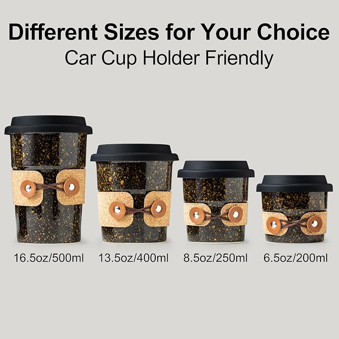 Large Ceramic Travel Coffee Mug with Lids, Tea Mug To Go Coffee Cup | Spill Proof Simple Modern Coffee Tumbler, Reusable Wide Mouth Camping Coffee Mugs, Microwave and Dishwasher Safe, 16.5 oz - Image 8