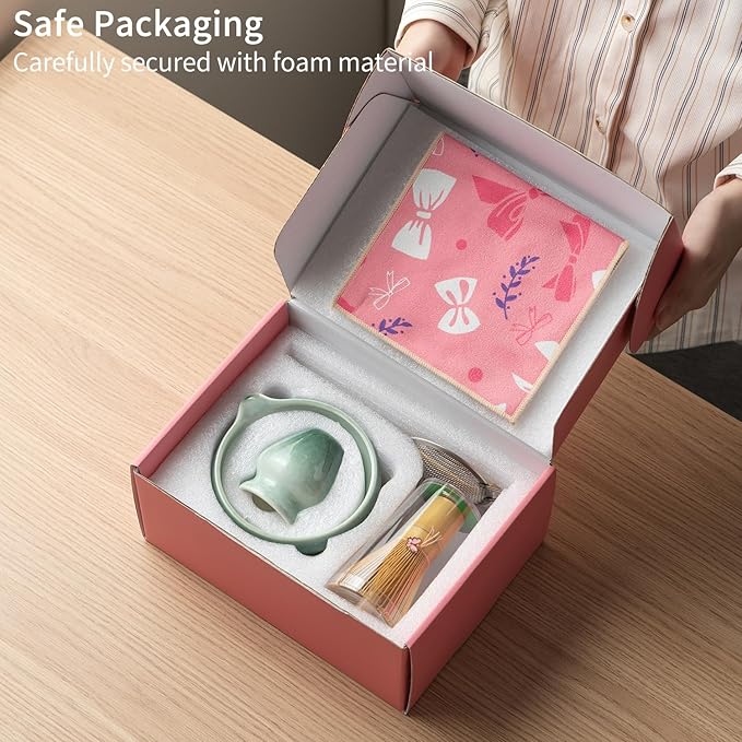 Matcha Kit 7-Pcs matcha whisk set, Measuring Spoon, Japanese Tea Making Tools,Cha, tea bowl, pink matcha set (dark blue)