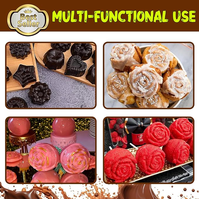 Rose Flower Shaped Silicone Chocolate Molds,BPA Free & Non-stick Silicone Tray for Hard Candy Caramels Jello Gummy Truffles Ice Cubes Soap - 4 Pack