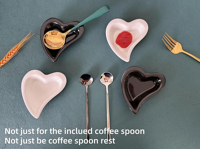 Coffee & Tea Spoon and Rest Set for Coffee Bar Accessories, Heart Cute Mini & Small Coffee Spoon Rest & Holder for Coffee Station & Bar, Teaspoon Rest & Holder (Black Rest with Black Spoon)