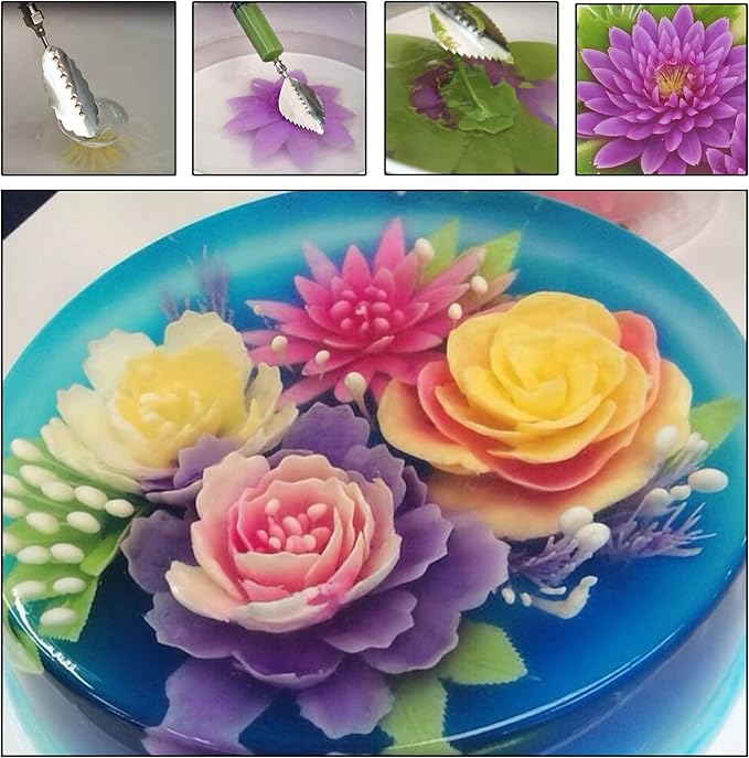Woohome Art Cake Tools, 3D Gelatin Jelly Tools Includes 40 PCS Gelatin Tools and Making Pudding Pastry Nozzles for Cake Decoration, Jelly Cake making, (Style: KLMN)