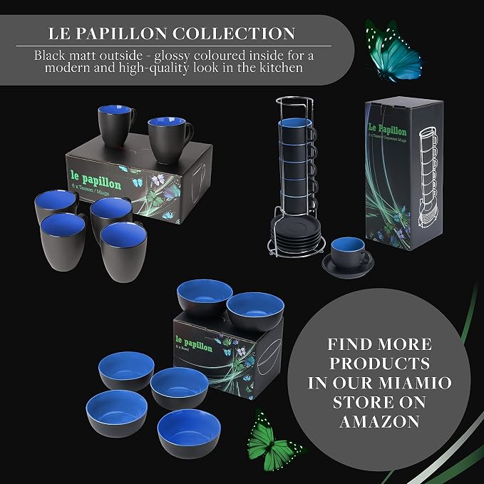 MIAMIO - Coffee Mugs Set of 6 (12 oz) - Le Papillon (Blue) - Modern Home | Ceramic coffee mugs for coffee, cappuccino and tea, 12 oz for everyday use - dishwasher safe - practical for daily use - Image 7