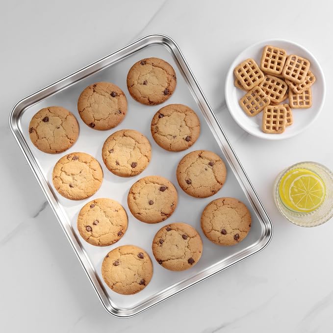 LIANYU Baking Sheet Pans, 12.4x9.7 Inch Cookie Baking Pans, 12 Pack | Commercial Grade Quarter Sheet Pan, Bakeware Cookie Tray, Mirror Finish, Non Toxic, Easy Clean, Dishwasher Safe, Bulk Set - Image 7