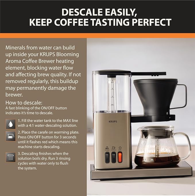 KRUPS Essential Brewer 8 Cup Drip Coffee Maker Machine, SCA-Certified, Blooming Technology, Barista-Quality, Pour Over Coffee Machine, Easy to Clean, Stainless Steel Design, Silver - Image 9
