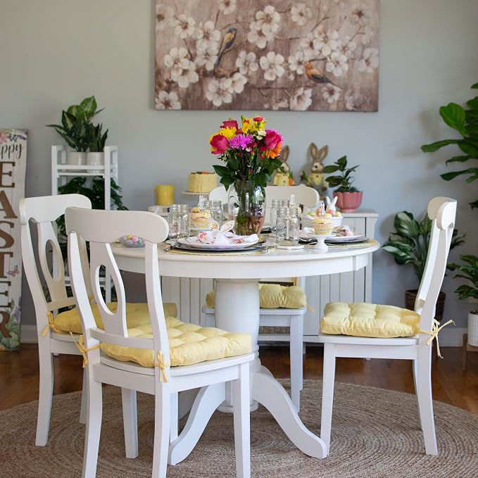 Barnett Home Decor Cotton Duck Yellow Dining Chair Pad with Ties - Medium Size 18 Chair Cushion - Latex Foam Fill - Machine Washable, Reversible, Solid Color, 100% Cotton, Made in USA - Image 8