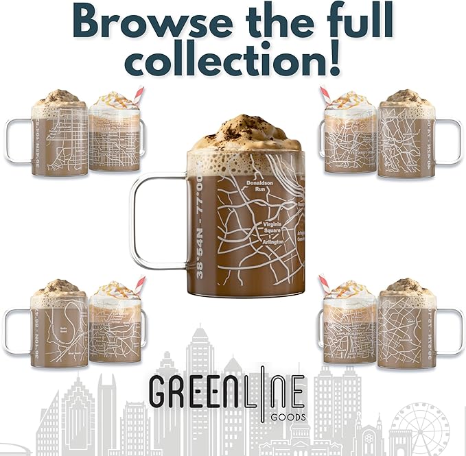 Greenline Goods – Boston, MA Map Glass Coffee Mugs (Set of 2), 16 oz – Etched Wrap Design