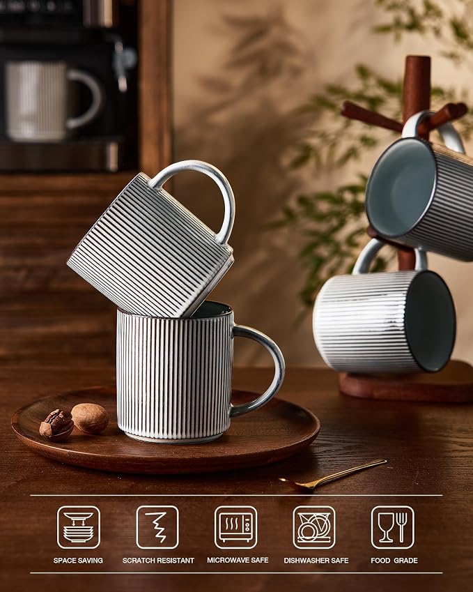 famiware Coffee Mug Set for 6, Star 16 oz Catering Mugs Cup Set with Handle for Coffee, Tea, Cocoa, Milk - Ceramic Stoneware Drinkware Set, Smoky Blue - Image 7