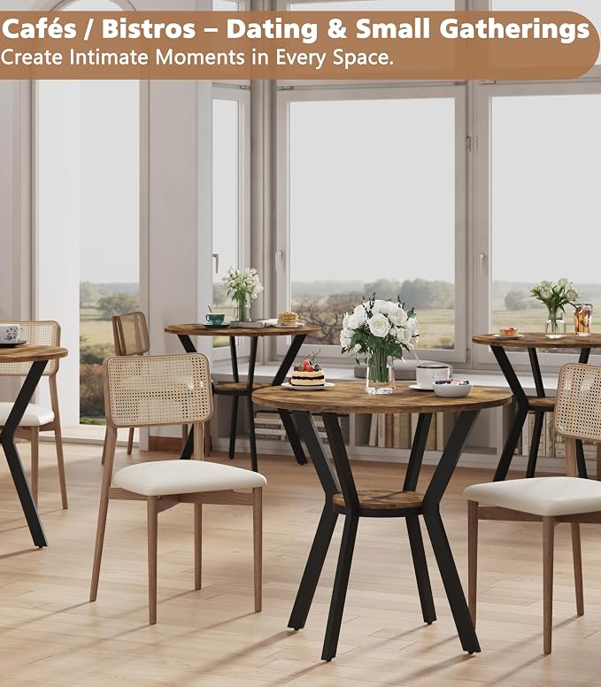 MECHYIN 31.5" Round Kitchen Table for 2-4, Small Round Dining Table with Storage, Rustic Wood Circle Table with Metal Legs, Compact Dining Room Table for Kitchen, Cafe, Apartment and Small Space - Image 9