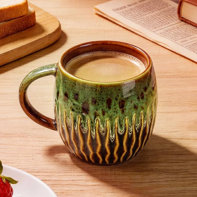 20oz Large Ceramic Coffee Mugs Unique Big Pottery Coffee Mug Microwave Safe Cool Stoneware Cups for Tea Latte Oversized Mug With Handle for Home Green Wide Clay Mugs for Men Fancy Handmade Ceramic Cup - Image 9
