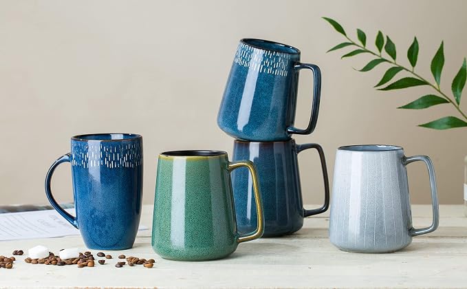 24 oz Large Ceramic Coffee mugs, Extra Large Cup, Big Handle (24 oz blue) | Extra Large Tea and Coffee Cups, Large Handle Coffee Mug for Office and Home, Microwave and Diahwasher Safe - Image 6