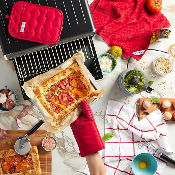 KITCHENAID Quilted Cotton Terry Cloth Oven Mitt, Pot Holder, Kitchen Towel 4-Pack Set, Heat Resistant, Silicone Grip, Gift Set, Passion Red, 16"x26", 7"x13" & 7"x10" - Image 10