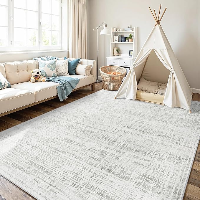 4x6 Washable Area Rug for Living Room Bedroom: Non-Slip Modern White Gray | Machine Washable TPR Backing, Stain-Resistant Low Pile, Pet & Kid Friendly, Abstract Decor for Dining Room, Dorm, Home Office - Image 8