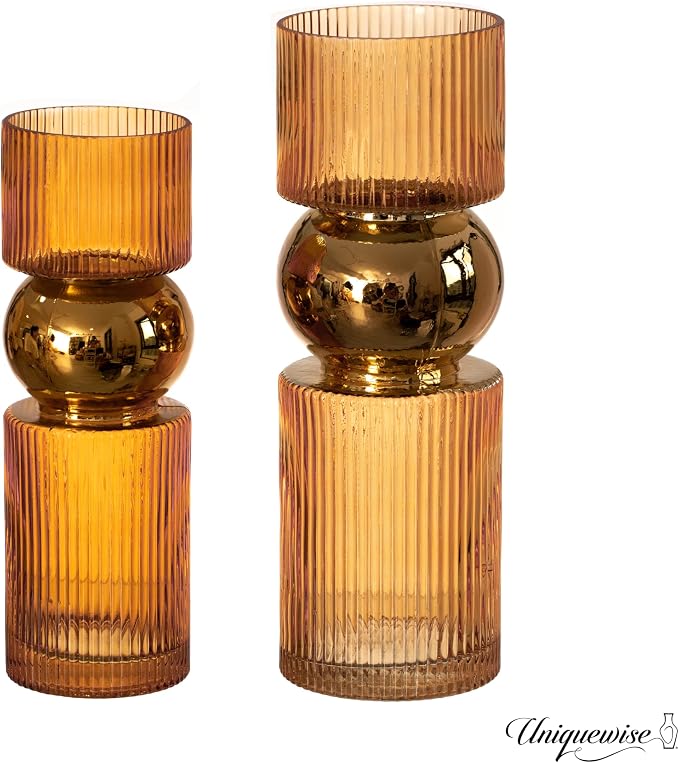 Set of 2 Decorative Orange Tall Glass Vase - Modern Minimalist Decor for Parties, and Special Events - Perfect Centerpiece for Coffee Tables, Living Rooms, Dining Tables, Offices, and Farmhouse Decor - Image 7