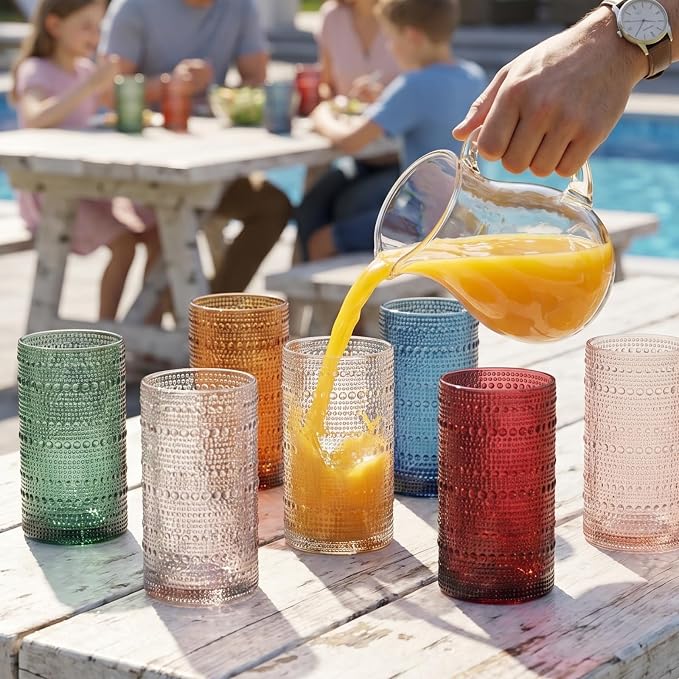 Khen Plastic Hobnail Drinking Highball Glasses Set of 6 Neutral Tones Cups 14oz, Shatterproof & Unbreakable Acrylic Beaded Design, BPA-Free, Dishwasher Safe Indoor/Outdoor Drinkware Water, Cocktails - Image 9