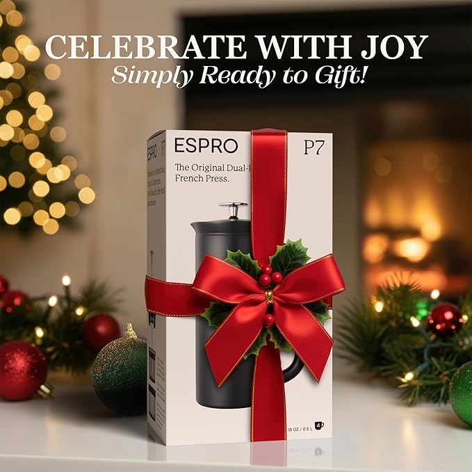 ESPRO P7 French Press Stainless Steel 304 β Patented Double Walled Micro-Filter Insulated French Press Coffee Maker, Grit-Free Brew - Heat Resistant BPA Free Coffee Maker - Matte Black(18oz)