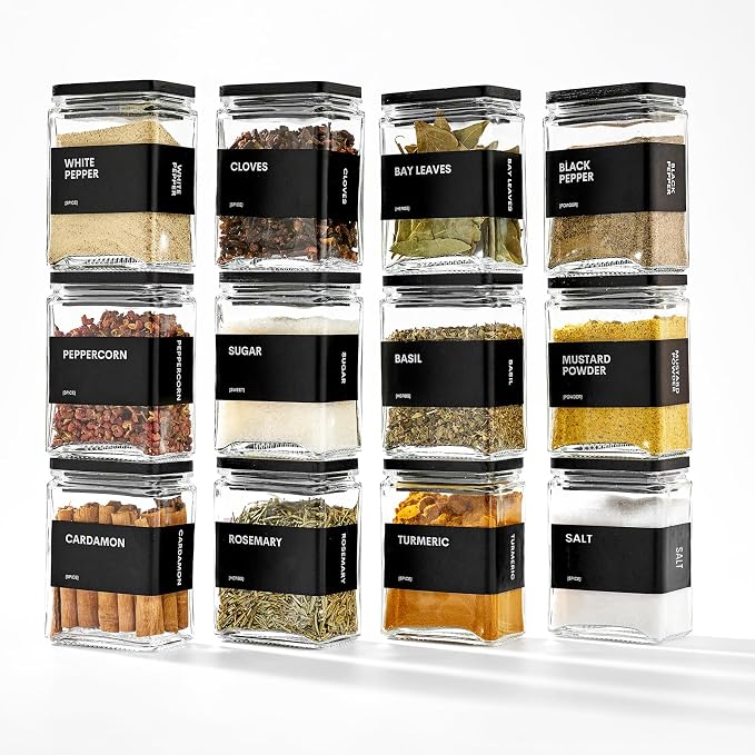 Glass Spice Jars with Bamboo Lid, 4oz Square Spice Containers for Pantry Organization, Seasoning Bottles with Labels, Spoons, Funnel for Salt Sugar - Image 6