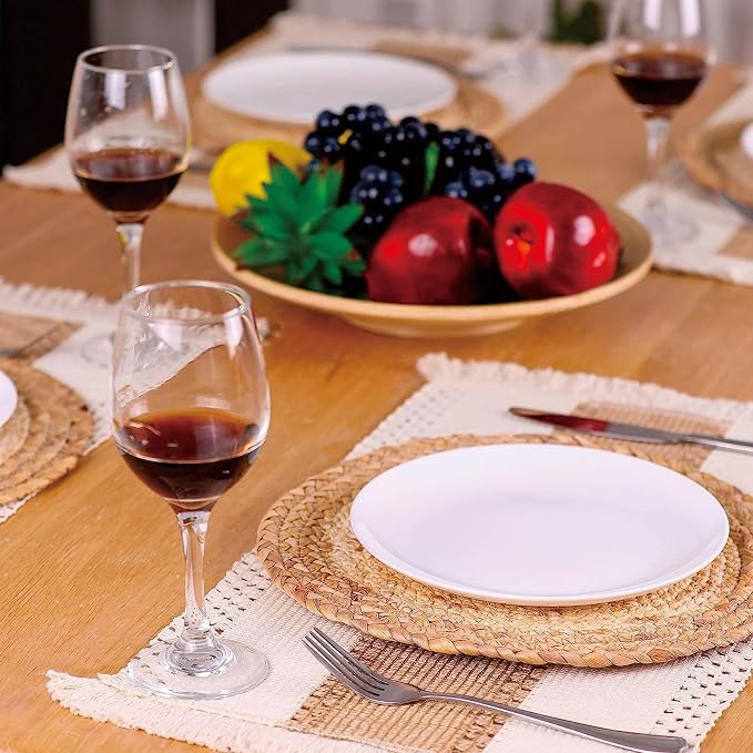 Handmade Boho Placemats Set of 6 - Natural Cotton Burlap and Water Straw Woven Combination Table Mats, Macrame Dรฉcor and Farmhouse Style Placemats, for Dining Table Kitchen - Image 7
