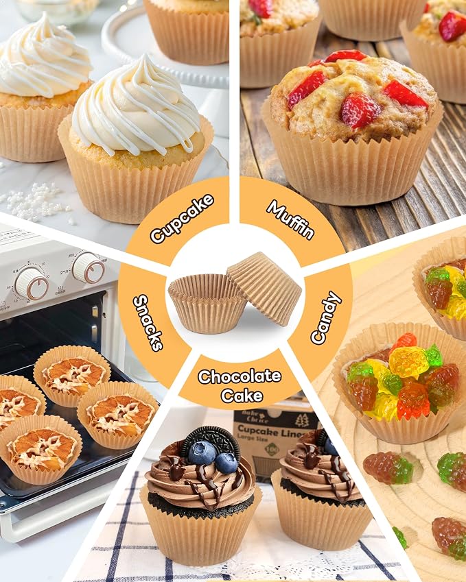 Bake Choice 100pcs Jumbo Cupcake Liners for Baking, Natural Muffin Liners | Unbleached, Non-Stick, Greaseproof Parchment Paper, Cupcake Wrapper for Party, Wedding, Birthday, Christmas - Image 8