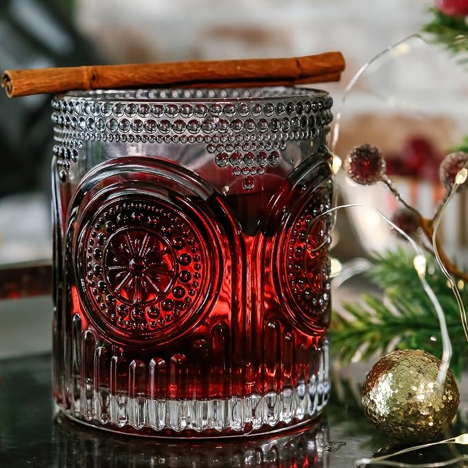 Ribbed Retro Arch Floral Smoke Grey Drinking Glasses Set of 6, (10 oz) Vintage Glassware Set by Kate Aspen| Cocktail Glass Set, Juice Glass, Water Cups | Hostess Gift & Present for New Home Owners - Image 7