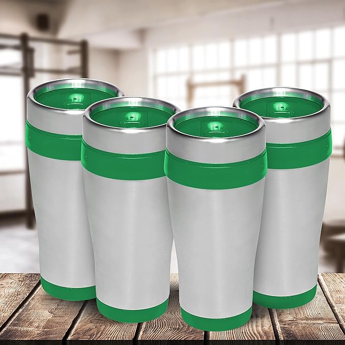 DISCOUNT PROMOS Insulated Stainless Steel Travel Mugs 16 oz. Set of 10, Bulk Pack - Perfect for Coffee, Soda, Other Hot & Cold Beverages - Green